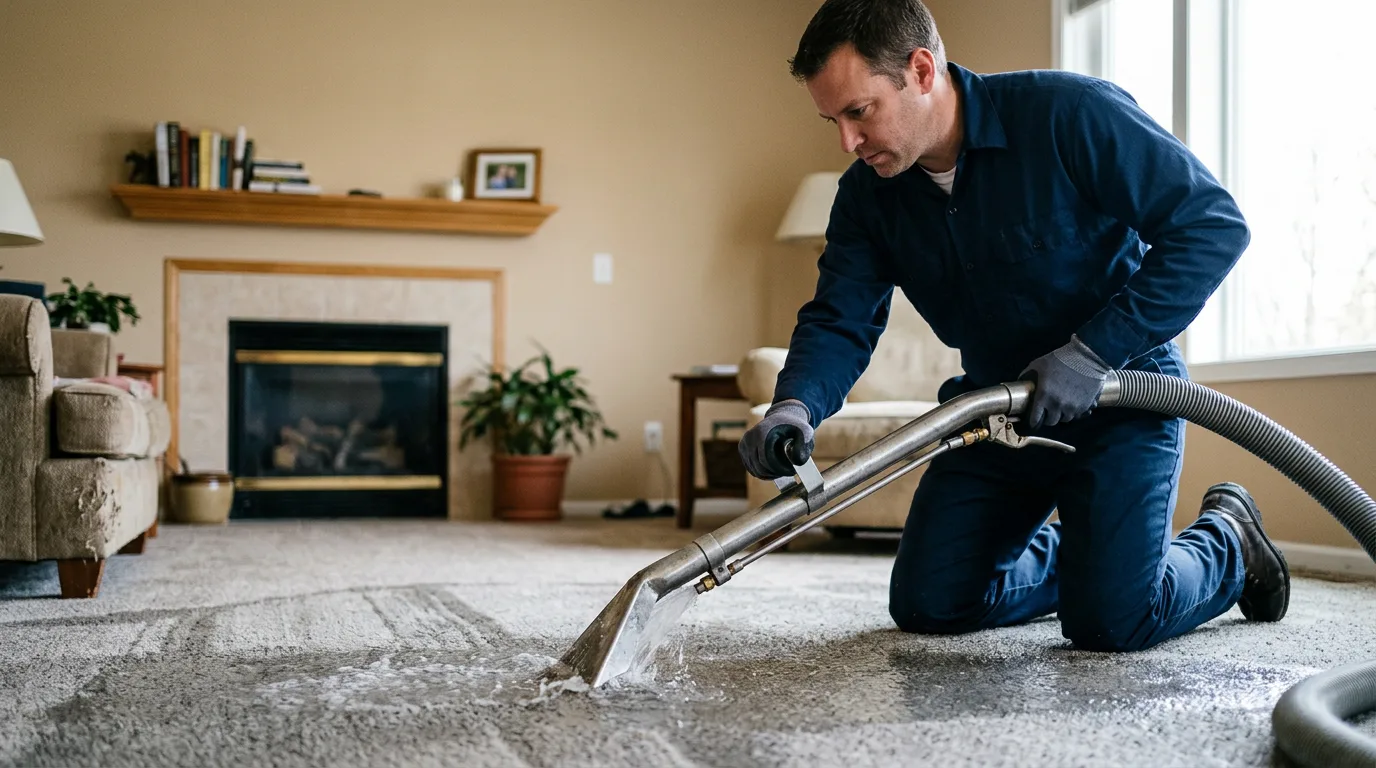 Water damage restoration technician working near Nassau, NY